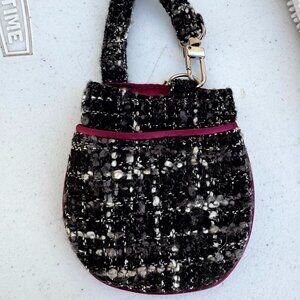 Wool Knit Mini Purse Bag Charm 4" Black Grey Pink Lipstick Holder